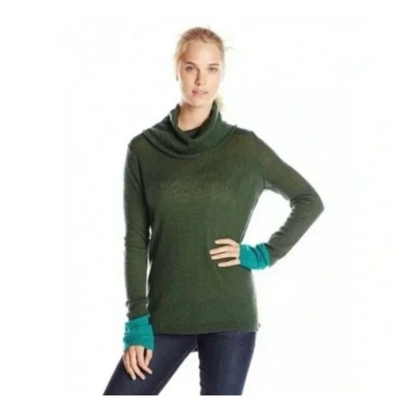 PrAna 'Rochelle' Green & Aqua Blue Color Wool Blend Color Block Ribbed Sweater - Picture 1 of 13